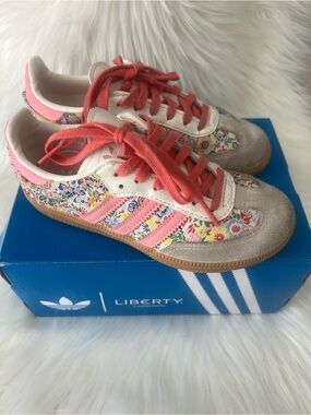 adidas Kids Floral Coral and Beige Gazelle-Inspired Sneakers